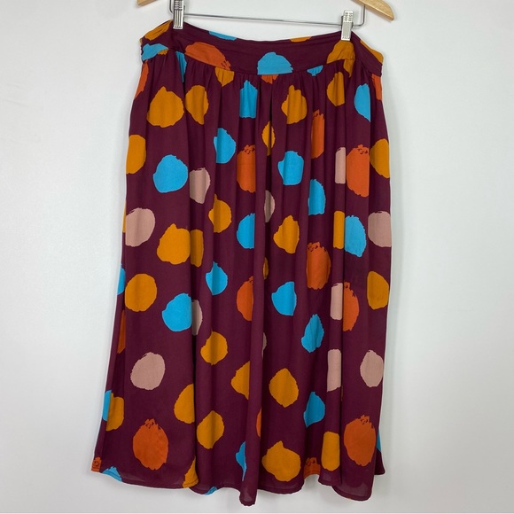 ModCloth Maroon Orange Turquoise Blue Polka Dot Flare Circle Skirt 1X - Picture 1 of 8